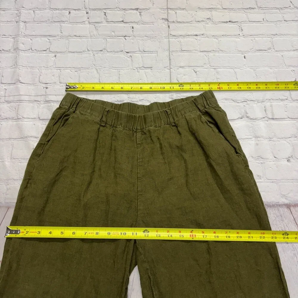 Quince Women 100% European Linen Pants Size Large Olive C134 -24